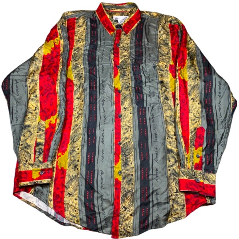 Vintage Goouch Shirt Men’s Large 100% Silk Long Sleeve Button Abstract Colorful